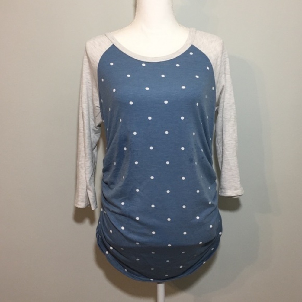 Gray Blue Polka Dot Maternity T Shirt 3/4 Sleeve